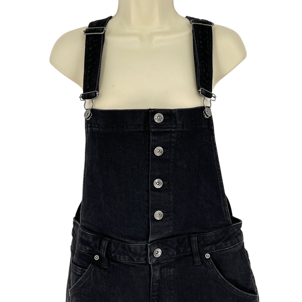 Hot Denim Women's Juniors Shortall Bib Black Denim Pockets Button Front Size M - Picture 10 of 15